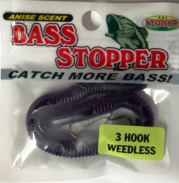 Bass Stopper 3 Hk Weedless Rigged Worms - 1 Pack