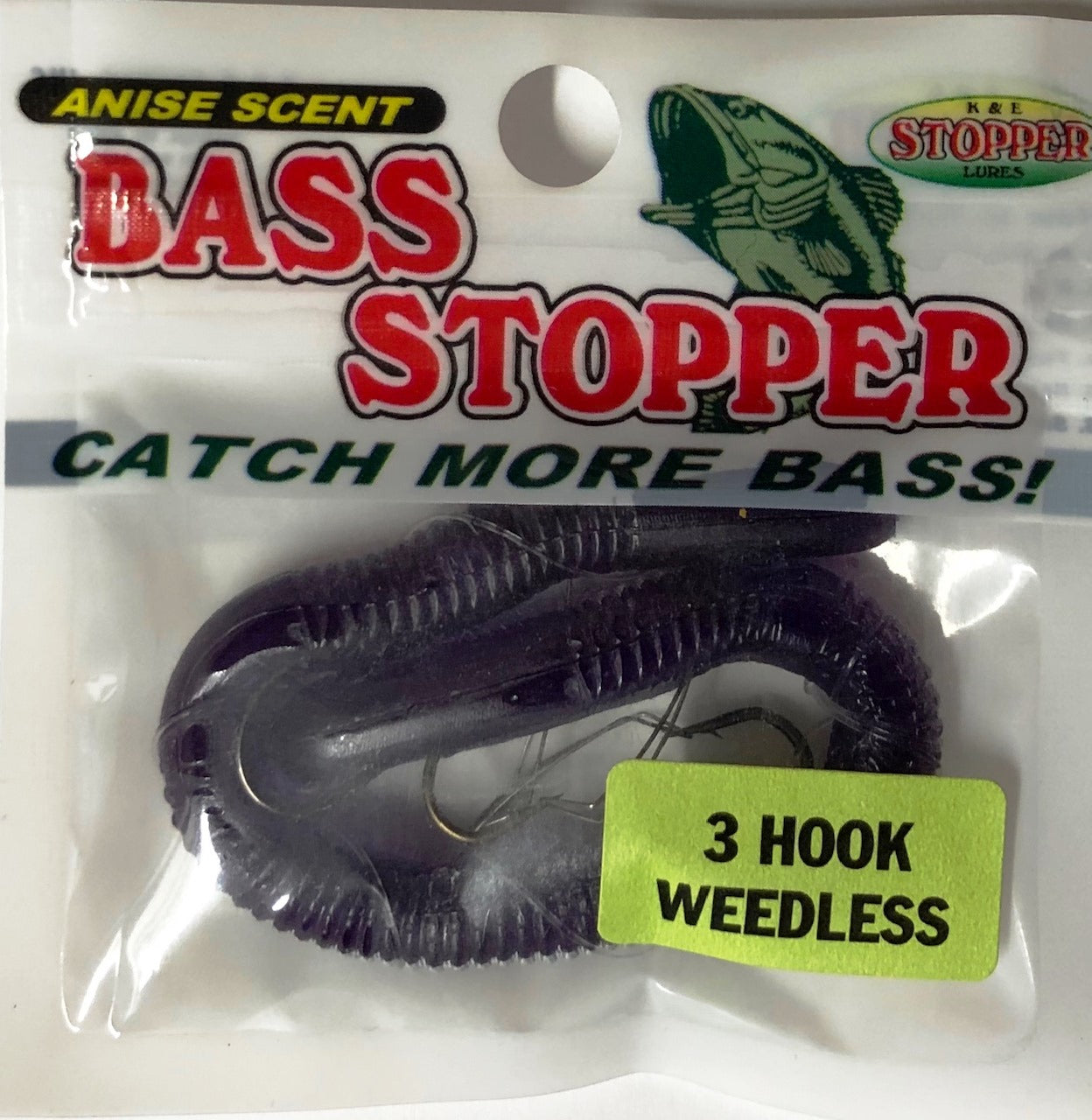 Bass Stopper 3 Hk Weedless Rigged Worms - 1 Pack