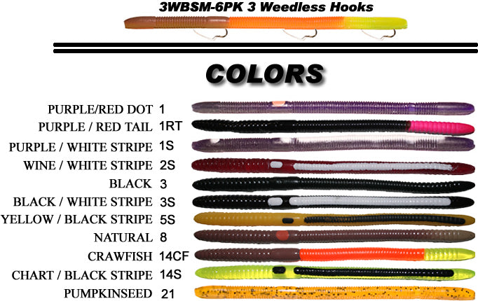 Stopper Lures | Bass Stopper - Magnum 3 Hk Weedless Rigged Worms - 1 Pack