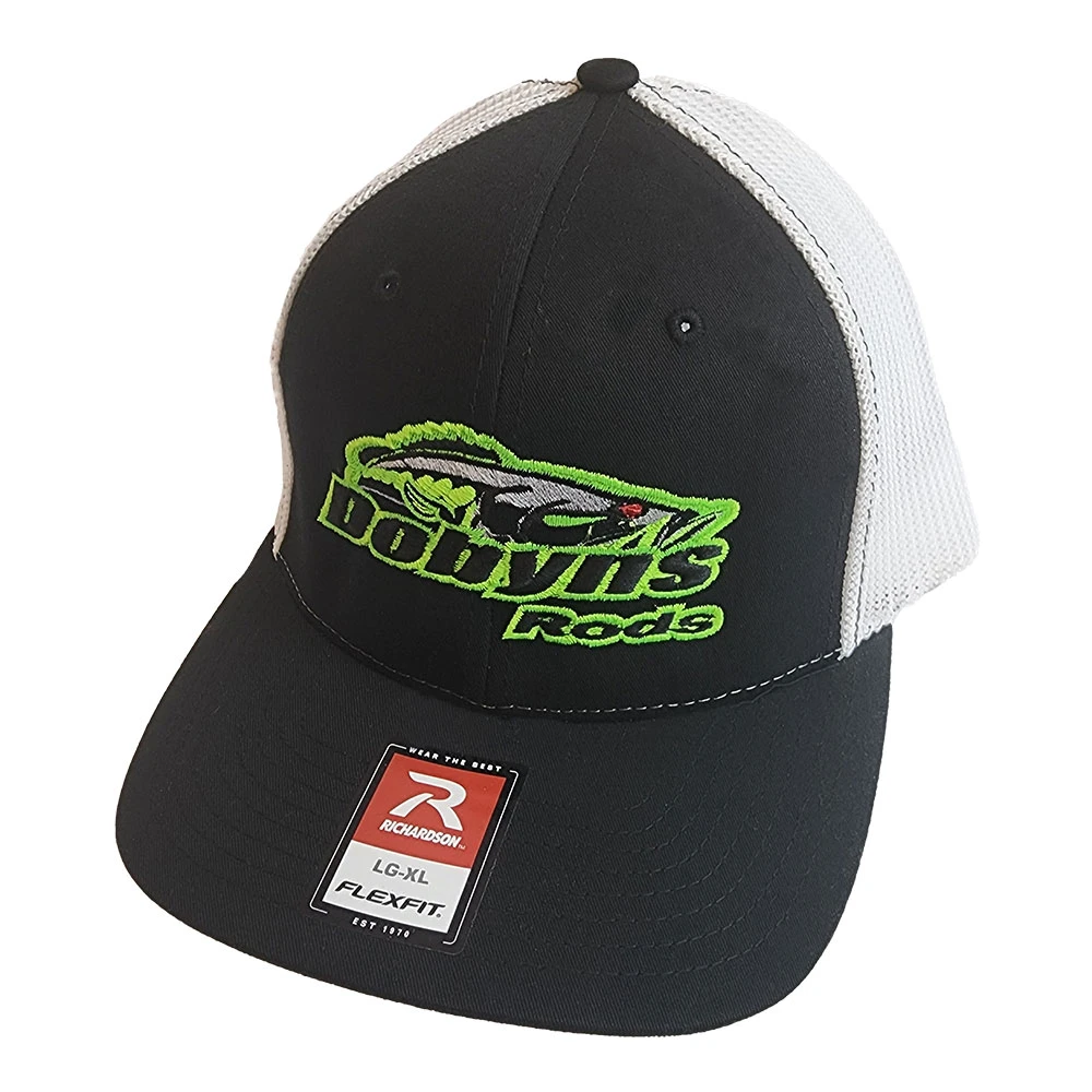 Dobyns Rods | FlexFit Black with White Mesh Black Logo with Green Outline