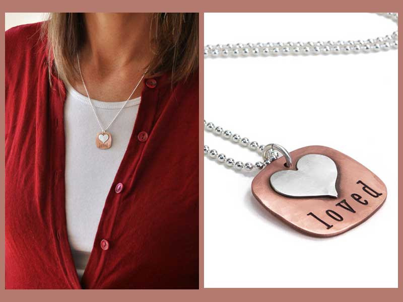 New Hand Stamped Fused Heart and Copper Necklace