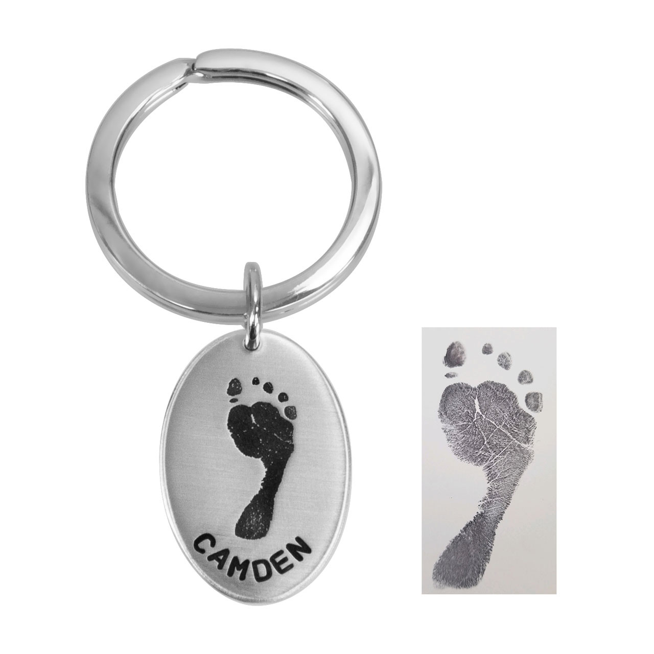 Personalised Engraved Handprint Footprint High Quality Oval Keyring