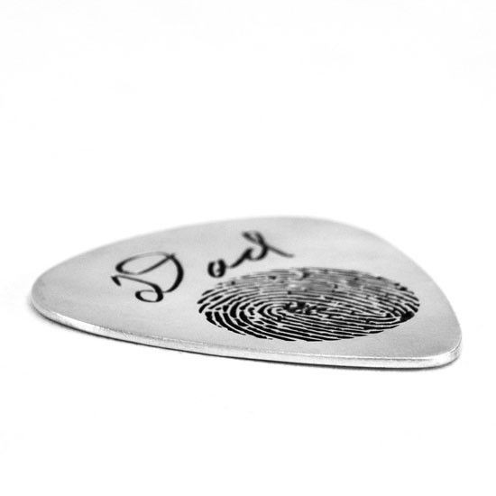 Silver Guitar Pick with Your Fingerprint Key Ring or Necklace