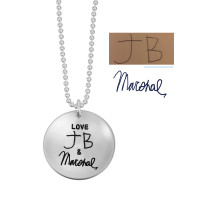 Student's handwritten note to teacher with signature, engraved on the back of silver custom You Have Made a Difference Necklace teacher necklace