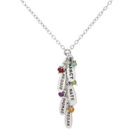 Sterling Silver Cascade Necklace with birthstones, shown close up on white background