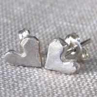 "Loved" handmade fine silver heart earrings