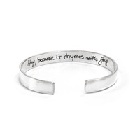 Personalized handwriting Silver Cuff Bracelet with handwriting engraved on the inside