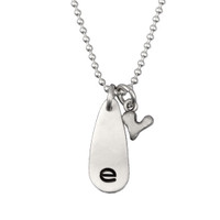 E stamped on tear drop charm