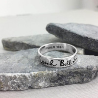 Handwriting Ring - sterling ring made from actual handwriting, showing loved one's actual signature engraved on the outside, and a bible passage reference stamped on the inside