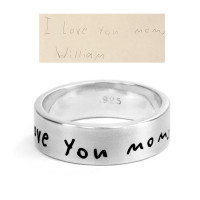 Gift for Mom with handwritten note from son on custom sterling silver ring, personalized with child's actual handwriting & signature