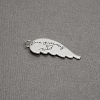 Medium Silver Handwriting Memorial Angel Wing Necklace