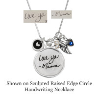 Shown on silver Sculpted Raised Edge Circle Handwriting Necklace