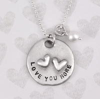 Love you more hand stamped pewter necklace