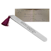 Custom bookmark personalized with your actual handwriting, shown with the original handwriting