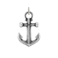 Fine pewter anchor charm shown from the front on white, can be added to any necklace or bracelet