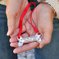 Hand stamped dog bone ornament