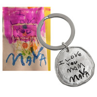 Artwork & Handwriting on Round Pewter Key Ring with original handwriting