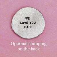 My Mantra Handwriting Pocket Token in fine pewter, shown with optional handstamped message on the back