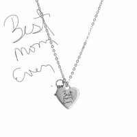 Large silver heart handwriting necklace with keys to your heart, with kid's original writing to mom, shown from the back