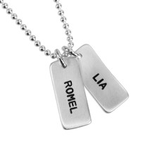 Sterling Silver Chunky Rectangle, stamped with kids' names, shown on a chain