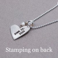 Optional stamping on back of custom silver heart necklace, personalized with child's birthdate & birthstone