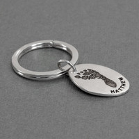 Sterling silver oval footprint keychain memorial
