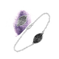 Custom fingerprint petal bracelet in silver, with the fingerprint used to personalize it