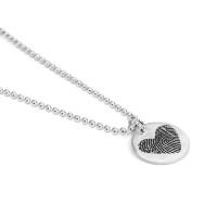 Side view of custom Silver fingerprint necklace, personalized with loved one's actual fingerprint