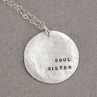 Sterling silver soul sister hand stamped necklace bridesmaid gift