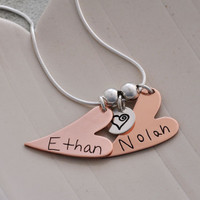 Custom Handwriting Necklace with Copper Heart, with 2 kids' signatures