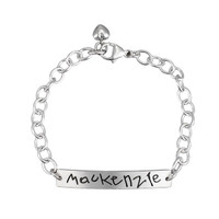 Personalized Sterling Silver Handwriting Bracelet, customized with your loved one's actual handwriting, shown on white