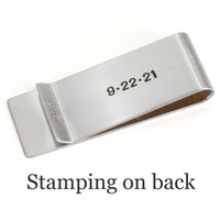 Personalized sterling silver handwriting money clip for Dad, with date stamped on the back