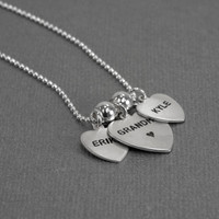Silver Grandma necklace hand stamped with grandkids names