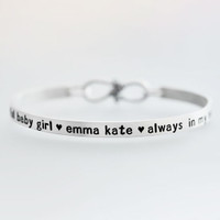 Hand-Stamped Inspiration Mother's Bracelet in Sterling Silver, with block lower case font, shown from front