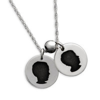 Custom My Child's Cameo Necklace in sterling silver personalized with children's actual photos, shown on white 