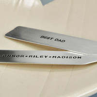 Sterling silver custom Personalized Collar Stays, stamped with kids' names & message