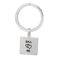 Personalized silver Square Life Key Ring, shown on white