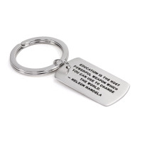 Teacher and Grad gift: custom silver military tag key chain personalized with inspirational passage from Nelson Mandela