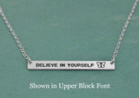 The Bar Necklace with butterfly stamp in upper block font