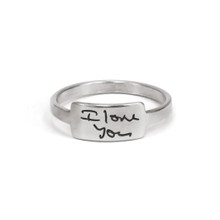 Silver handwriting ring with your handwritten note on pure white background with I Love You handwriting