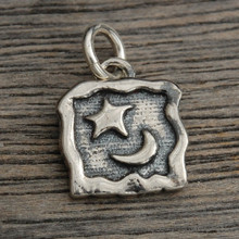 Moon and Star in a Square Silver Charm