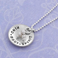Custom Sterling Cupped Disc with Stone Cluster, personalized with meaningful stamped words