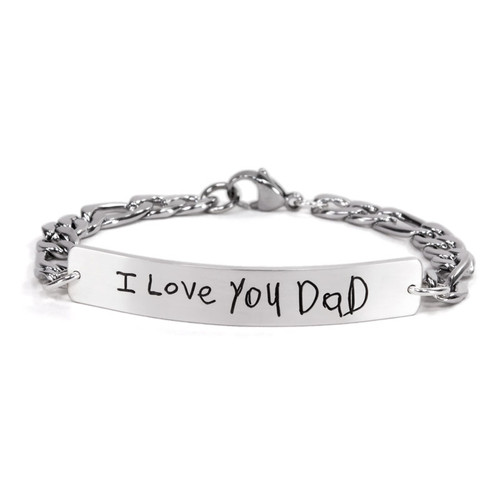 Sterling silver Handwriting ID Bracelet for Man etched with your kid's Actual Handwriting