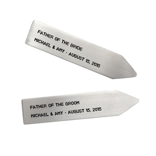 Hand stamped collar stays for groom