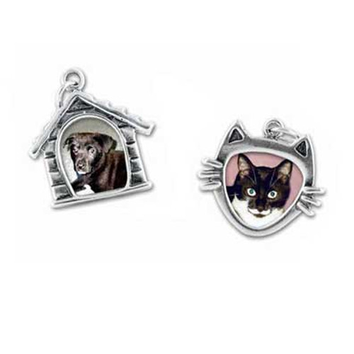 Silver Dog House or Cat Face Frame Charm