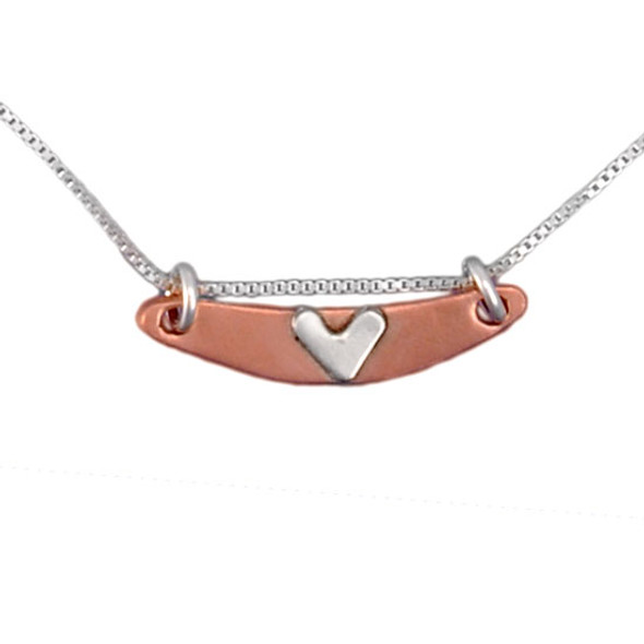 Handmade Subtle Devotion Arc Necklace with copper arc and silver heart