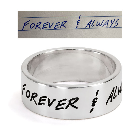 Custom bridal handwriting silver ring, personalized with fiancé's handwritten message in their actual handwriting
