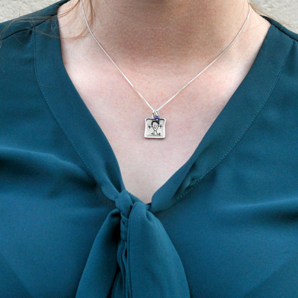 Square fine silver custom handwriting necklace