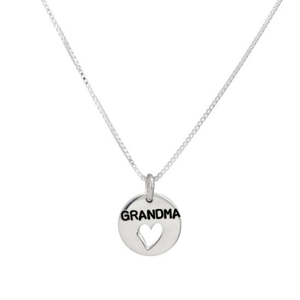 Silver Grandma Heart Disc Necklace, shown without birthstones, on white