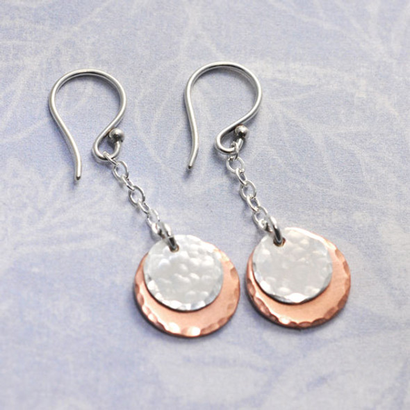 Hammered Copper & Silver Earrings